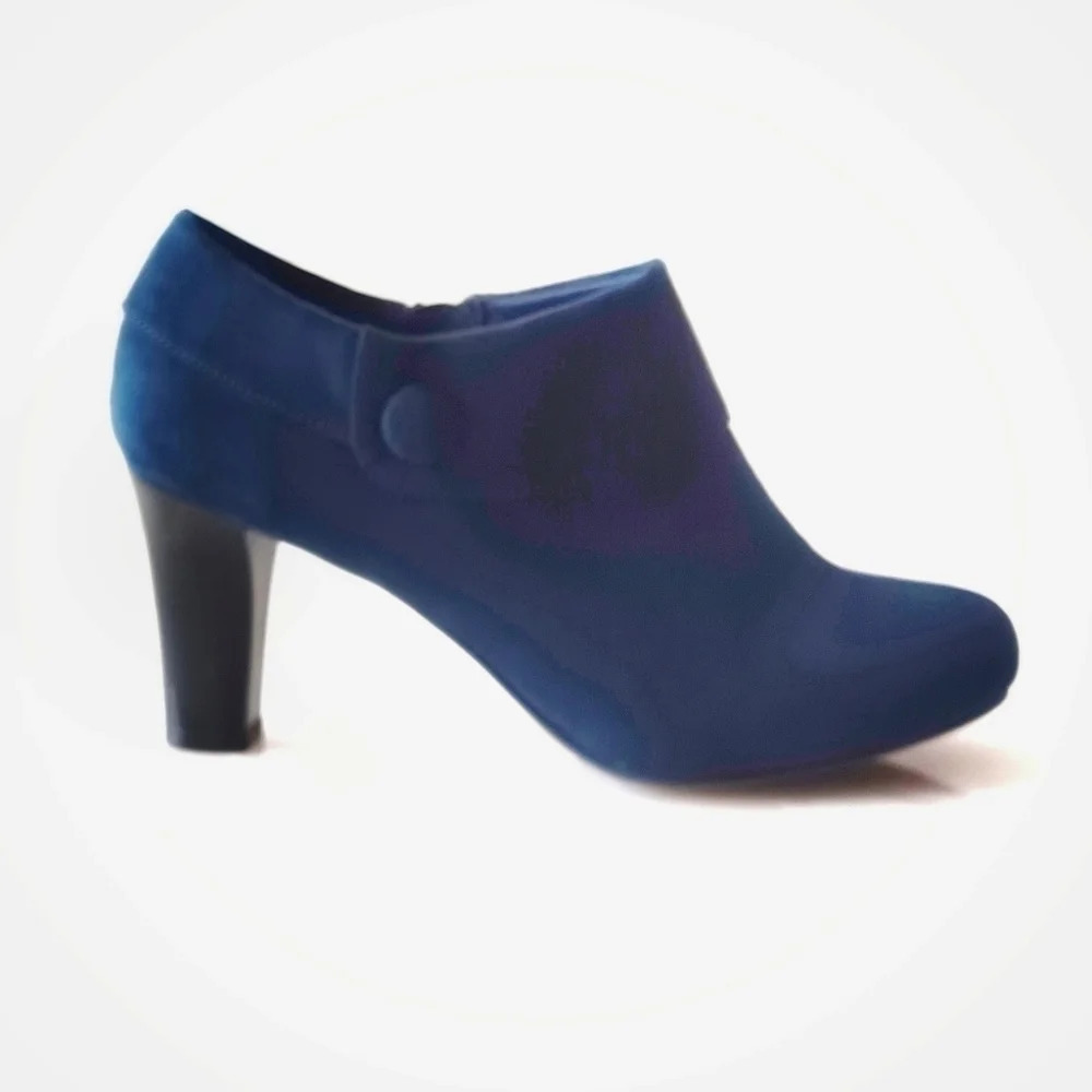 Amelia James Blue Suede Ankle Booties Vegan Punp Size 6.5